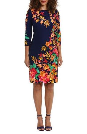 London Times Floral Scuba Sheath Dress in Navy Coral at Nordstrom Rack, Size 12