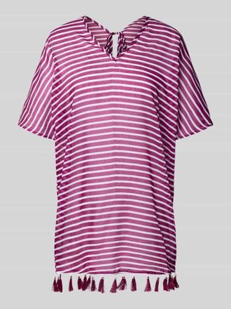 Venice Beach Tunika mit V-Ausschnitt und Bommeln in Bordeaux, Gr&ouml;&szlig;e 44