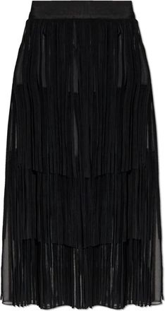 Dolce & Gabbana Zijden Rok met Leren Franjes - Dames - Midirokken - Zwart - S - Leer - Rokken