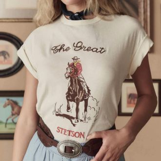 The Great. Stetson Graphic Boxy Crew Top In Washed White