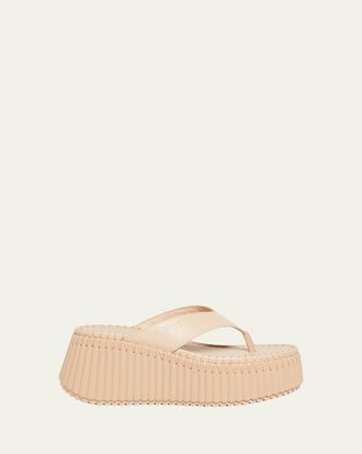 Chlo&eacute; Nama Platform Leather Thong Sandals