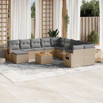vidaXL Juego De Sof&aacute;s Jard&iacute;n Con Cojines Beige Mezcla 12 Pzas Rat&aacute;n Pe Vidaxl