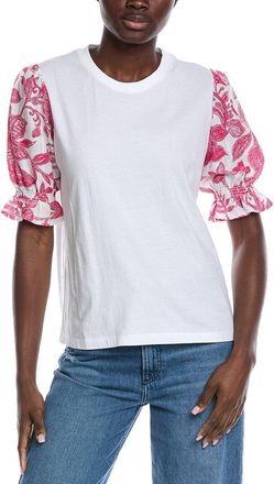 Johnny Was Mixed Media Smocked Sleeve Linen-Blend T-Shirt