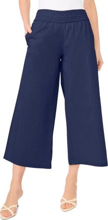 CeCe by Cynthia Steffe Smocked Waist Crop Wide Leg Pants in Classic Navy at Nordstrom, Size X-Small