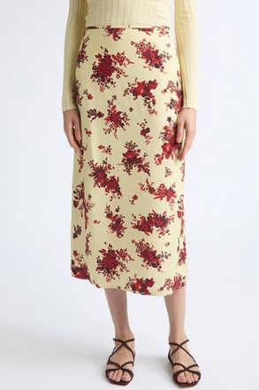 Jil Sander Floral Print Fluid Satin Midi Skirt in Ruby Yellow at Nordstrom, Size 44