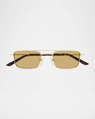 Gucci Men & apos;s GG2258S Mid Logo Rectangular Metal & Recycled Acetate Sunglasses