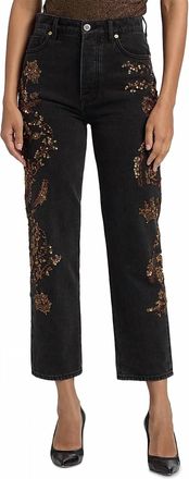Veronica Beard Daniela Embellished High Rise Straight Leg Jeans In Washed Onyx