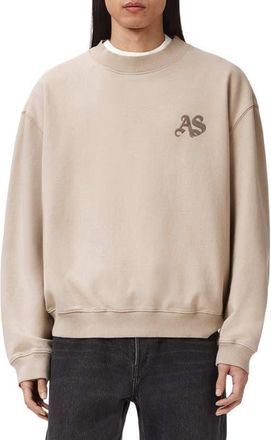 AllSaints Icon Oversize Cotton Crewneck Sweatshirt in Sandstone Brown at Nordstrom, Size Xx-Large