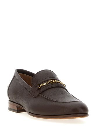 Valentino Garavani VLogo Chain-Detail Goatskin Loafer - Brown