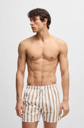 HUGO BOSS Badeshorts BOSS Piranha, Herren, Gr. XXL, N-Gr, beige (beige, wei&szlig;), Microfaser, Polyester, L&auml;ngsstreifen, Badehosen Badeshorts, mit buntem Alloverdru