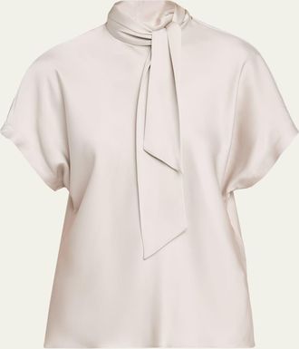 Brunello Cucinelli Fluid Silk Satin Top with Scarf Collar