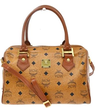 MCM Visetos Logogramme Leather Brown Leather Handbag (Pre-Owned)