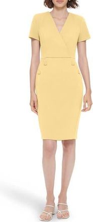Calvin Klein V-Neck Button Sheath Dress in Buttercup at Nordstrom Rack, Size 14