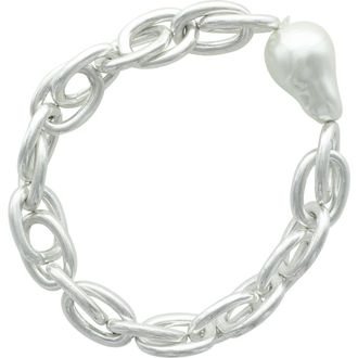Olivia Welles Bridget Faux Pearl Stretch Bracelet in Silver/White at Nordstrom Rack