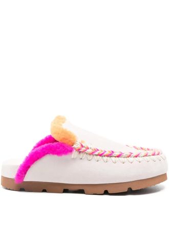 Mou fur-trim braided mules - Beige