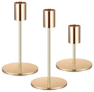 OEM Juego De 3 Candelabros De Metal Color Oro Para Velas C&oacute;nicas - Decoraci&oacute;n De Mesa De Estilo Vintage