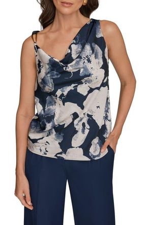 DKNY Floral Asymmetric Sleeveless Hardware Accent Top in Nightfall Multi at Nordstrom, Size X-Small