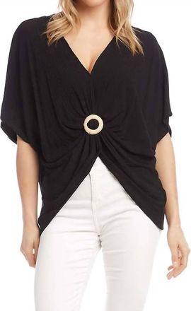 Karen Kane Short Sleeve Buckle Front Top In Black