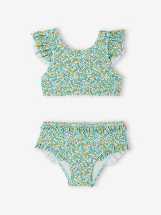 Vertbaudet M&auml;dchen Bikini mit Blumenmuster OEKO-TEX himmelblau