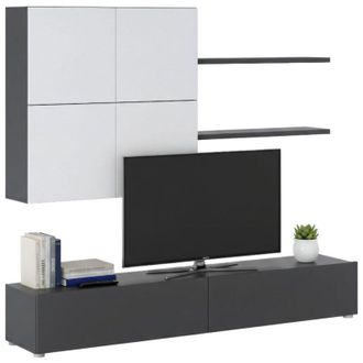 Dmora Parete Attrezzata Bagnaria, Mobile Soggiorno Modulabile, 4 Ripiani, 6 Ante, Nero Antracite