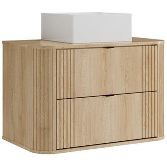 Vente-Unique Mobile bagno sospesocon lavabo da appoggio quadrato Naturale chiaro 80 cm - FILOR