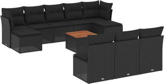 vidaXL Set De Sof&aacute;s De Jard&iacute;n 11 Pzas Y Cojines Rat&aacute;n Sint&eacute;tico Negro Vidaxl