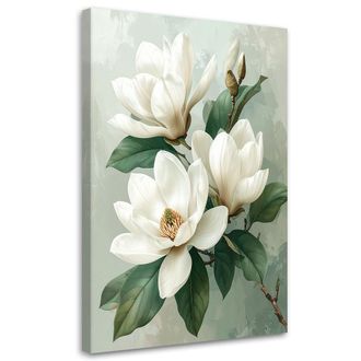 Feeby Impresi&oacute;n De Imagen Magnolias Blancas Con Hojas Verdes Sobre Fondo Claro 80x120