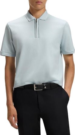 BOSS Paras Quarter Zip Cotton Polo in Open Blue at Nordstrom, Size Xx-Large