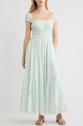 LoveShackFancy Lyssara Smocked Waist Maxi Dress in Celadon Drift at Nordstrom, Size Xx-Small