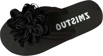 Generic Black Black Flat Sandals with Flip Flop Design and Flower Details for A Versatile and Fashionable Warm Weather Look