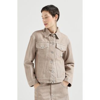 Brunello Cucinelli Beige lam&eacute; denim four-pocket outerwear jacket with monili in Rope at Nordstrom, Size 50