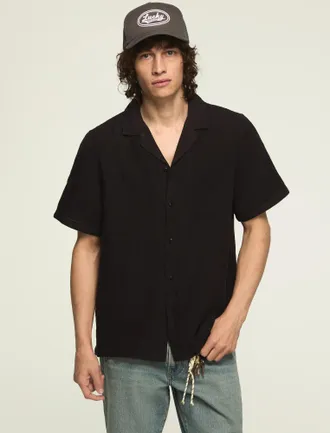 Lucky Brand Mens Short Sleeve Linen Camp Collar Shirt