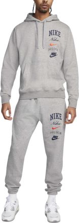 Nike Mens Tracksuit Varsity Stacked Swoosh Fleece Joggers Pullover Hoodie - Grey Cotton - Size Medium