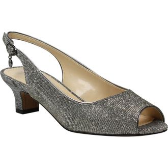 J. Rene&eacute; Jenvey Slingback Sandal in Pewter Fabric at Nordstrom, Size 10.5