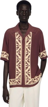 Sandro Loose-fit contrast print shirt in Chocolate at Nordstrom, Size Xx-Large