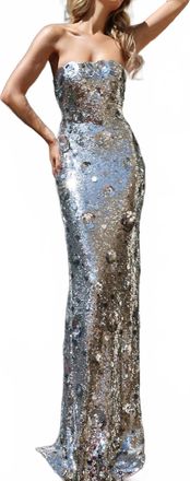 Jovani Starlight Strapless Sequin Gown In Silver