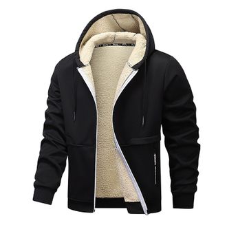 Generic Fleece Lined Hoodie Men Uk Zip Up Warm Sherpa Fleece Lined Fall Winter Hooded Sweat Jackets Thick Warm Coats Casual Comfy Thick Fluzzy Coats with Pock