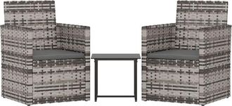 vidaXL Muebles De Jard&iacute;n Con Cojines 3 Piezas Rat&aacute;n Sint&eacute;tico Gris Vidaxl