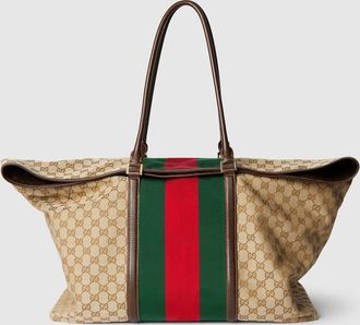 Gucci GG Duffle Bag With Web, Beige, GG Canvas