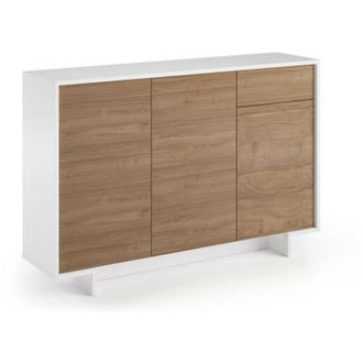 Dmora Aparador Aneto, Aparador De Sal&oacute;n, Buffet De Sal&oacute;n Con 3 Puertas Y 1 Caj&oacute;n, 100% Made In Italy, 134x35h87 Cm, Blanco Y Roble - Dmora