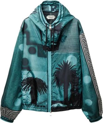 Versace Nylon Windbreaker met print - Heren - Jassen - Blauw - Maat: M Nylon