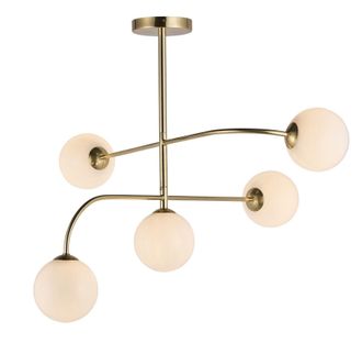 Loops Semi Flush Ceiling Light Satin Brass Plate & Opal Glass 5 x 3W LED G9 in Clear
