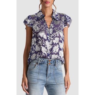 Alice & Olivia Layered Ruffle Sleeve Shirt in Blooming Wild Indigo at Nordstrom Rack, Size X-Large