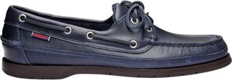 Sebago Mens Schooner Waxed Leather Boat Shoes (Blue Navy/Gum) - Dark Navy - Size UK 6.5