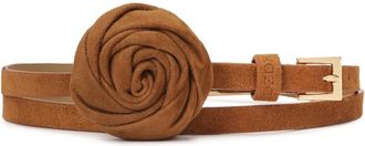 Kazar Lichtbruine riem met ruimtelijke bloemenapplicatie - Dames - Riemen - Bruin - 80 CM - Su&egrave;de - Accessoires