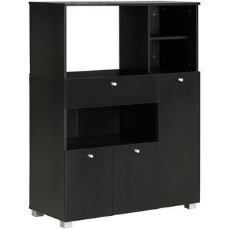 HOMCOM Mueble Auxiliar De Cocina Mueble Para Microondas Con Caj&oacute;n Estantes 3 Puertas 3 Compartimientos Dise&ntilde;o Anti-vuelco Para Comedor 90x40x120 Cm Negro