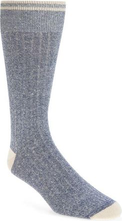 Nordstrom Ribbed Linen Blend Dress Socks in Navy at Nordstrom