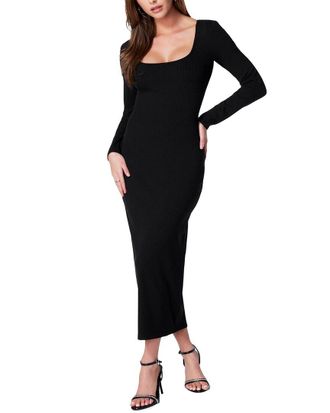 Bebe Long Sleeve Square Neck Rib Maxi Dress