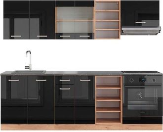 Vicco Mueble De Cocina R-line, Roble Negro/dorado De Alto Brillo, 240 Cm, Et Antracita
