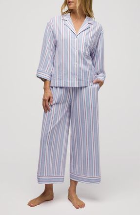 Petite Plume Olivia Wide Leg Pima Cotton Pajamas in Blue at Nordstrom, Size X-Large